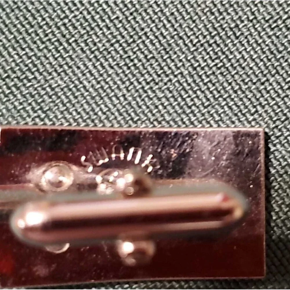 Vintage Silver & Gold Tone Swank Cufflinks Initial F On Mother of Pearl